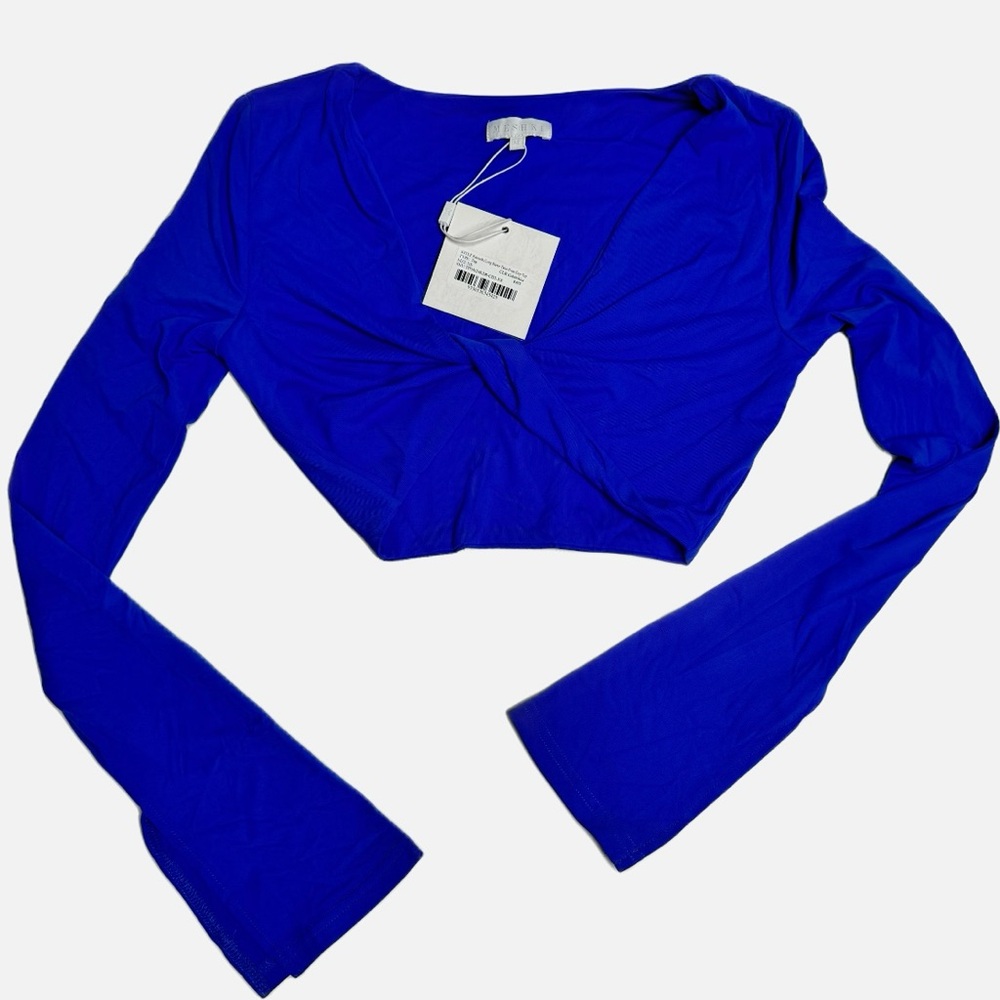 Meshki Samantha Long Sleeve Crop Top In Cobalt Blue